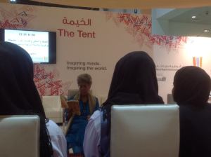 Reading my poem ‘On blushes, jealousy and skirts’ at ADIBF 2014 3